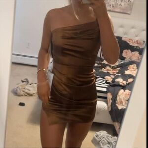 Elegant One-Shoulder Brown Dress